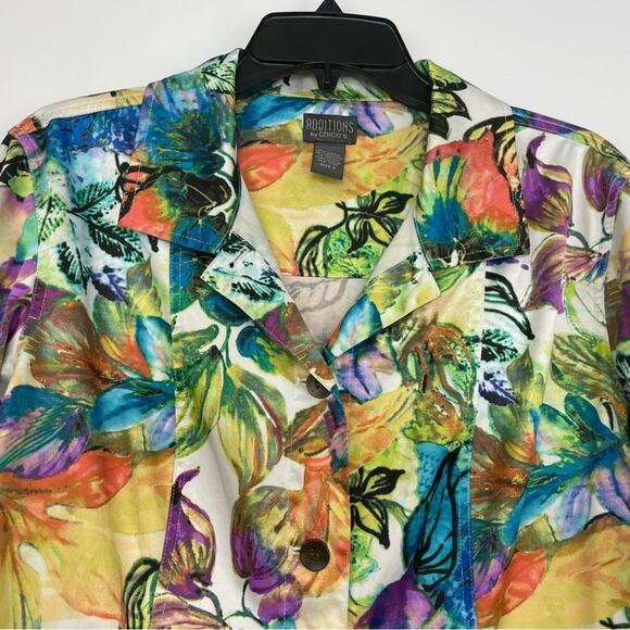 Additions by Chico's colorful floral button down blouse size 2 some stretch - Picture 2 of 9